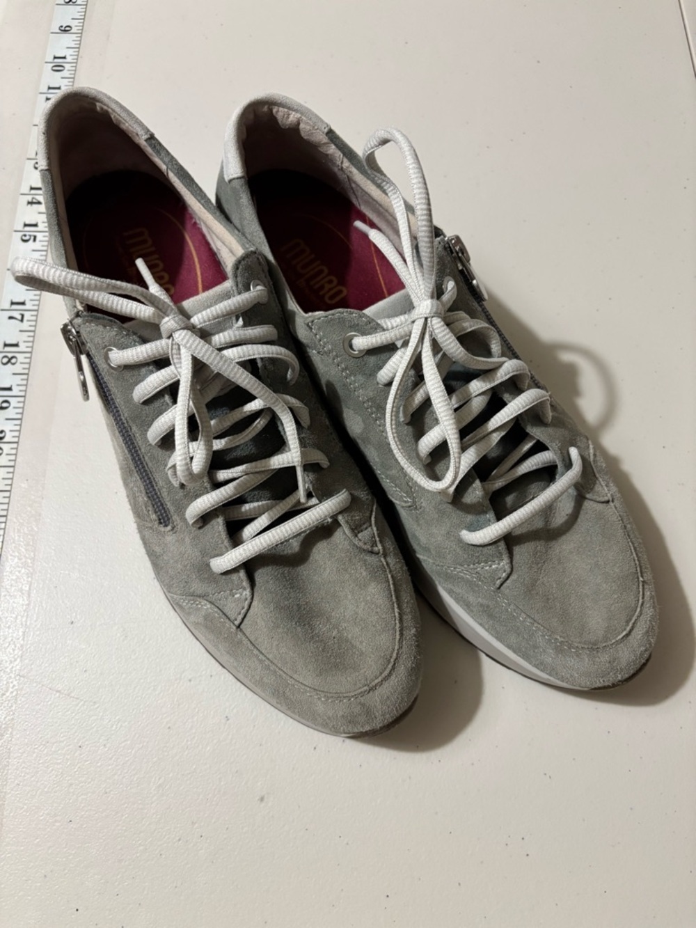 Athleisure Suede Lace-Up Sneakers Gray Size 11 Medium Width Side Zipper Office - Picture 2 of 10
